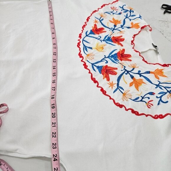 Zara Embroidered Floral Top Sweater Long Sleeve Sz Large White Boho Cottagecore - Picture 7 of 10